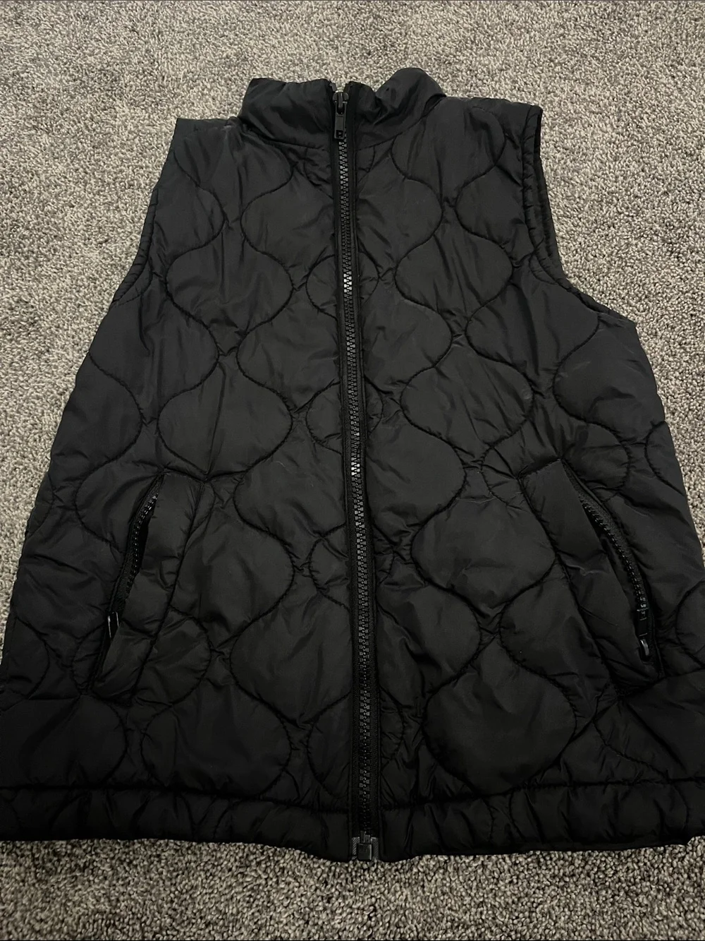 Kids Black Quilted Sleeveless Vest with Zip Front